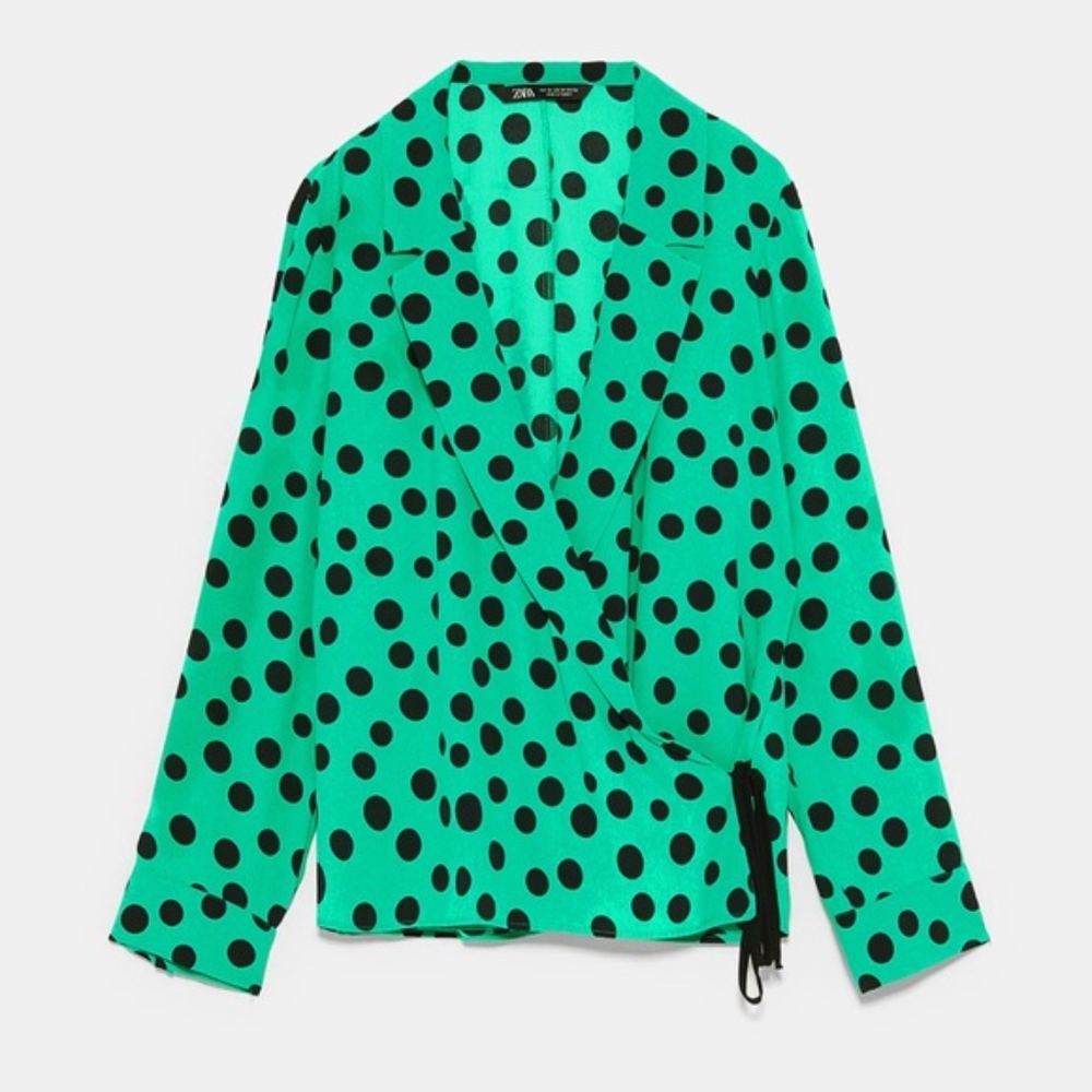ZARA POLKA DOT Black Green BLOUSE XS 205/mn - Picture 5 of 7
